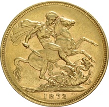 1872 Gold Sovereign Coin Queen Victoria Young Head Sydney
