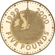 1999 2000 Proof Gold £5 Crown Coin Millennium