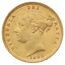 1883 Gold Half Sovereign Queen Victoria Young Head Shield Back