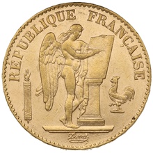 1890 French 20 Francs Gold Coin Guardian Angel A