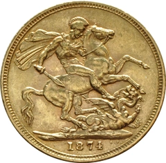 1874 Gold Sovereign Coin Queen Victoria Young Head Melbourne