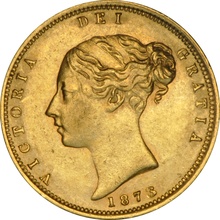 1873 Gold Half Sovereign Queen Victoria Young Head Shield Back NGC AU50