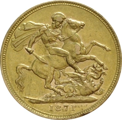 1871 Gold Sovereign Coin Queen Victoria Young Head
