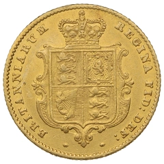 1855 Gold Half Sovereign Queen Victoria Young Head Shield Back