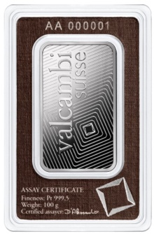 100g Platinum Bar Valcambi Minted