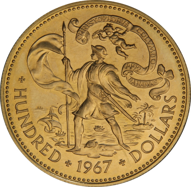 Bahamas $100 Gold Coin 1967 Adoption of Constitution