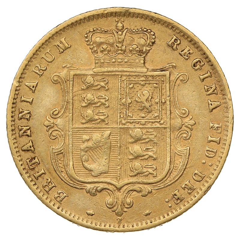 1875 Gold Half Sovereign Queen Victoria Young Head Shield Back