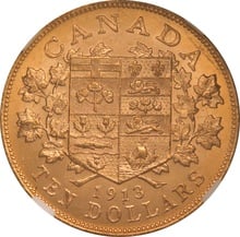 1913 Canada $10 Gold Coin NGC MS64