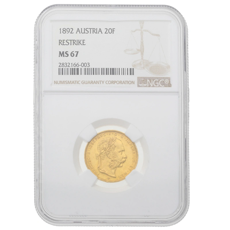 1892 Austrian 20 Francs 8 Florin Gold Coin