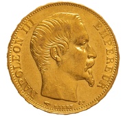 1856 French 20 Francs Gold Coin Napoleon III Bare Head A