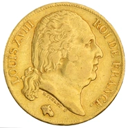 1820 French 20 Francs Gold Coin Louis XVIII Bare Head A