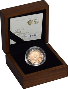 2010 Proof Gold £1 Pound Coin Belfast Boxed