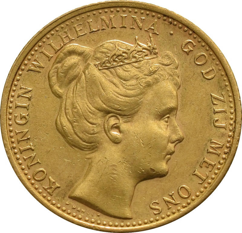 Dutch 10 Guilders Gold Coin Wilhelmina Coronet Head 1898