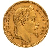 1863 French 20 Francs Gold Coin Napoleon III Laureate Head A