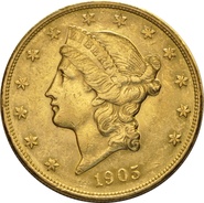 1905 $20 Double Eagle Liberty Head Gold Coin, San Francisco