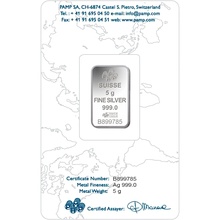 5g Silver Bar PAMP Lady Fortuna Minted