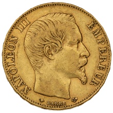 1855 20 French Francs - Napoleon III Bare Head - BB - greyhound