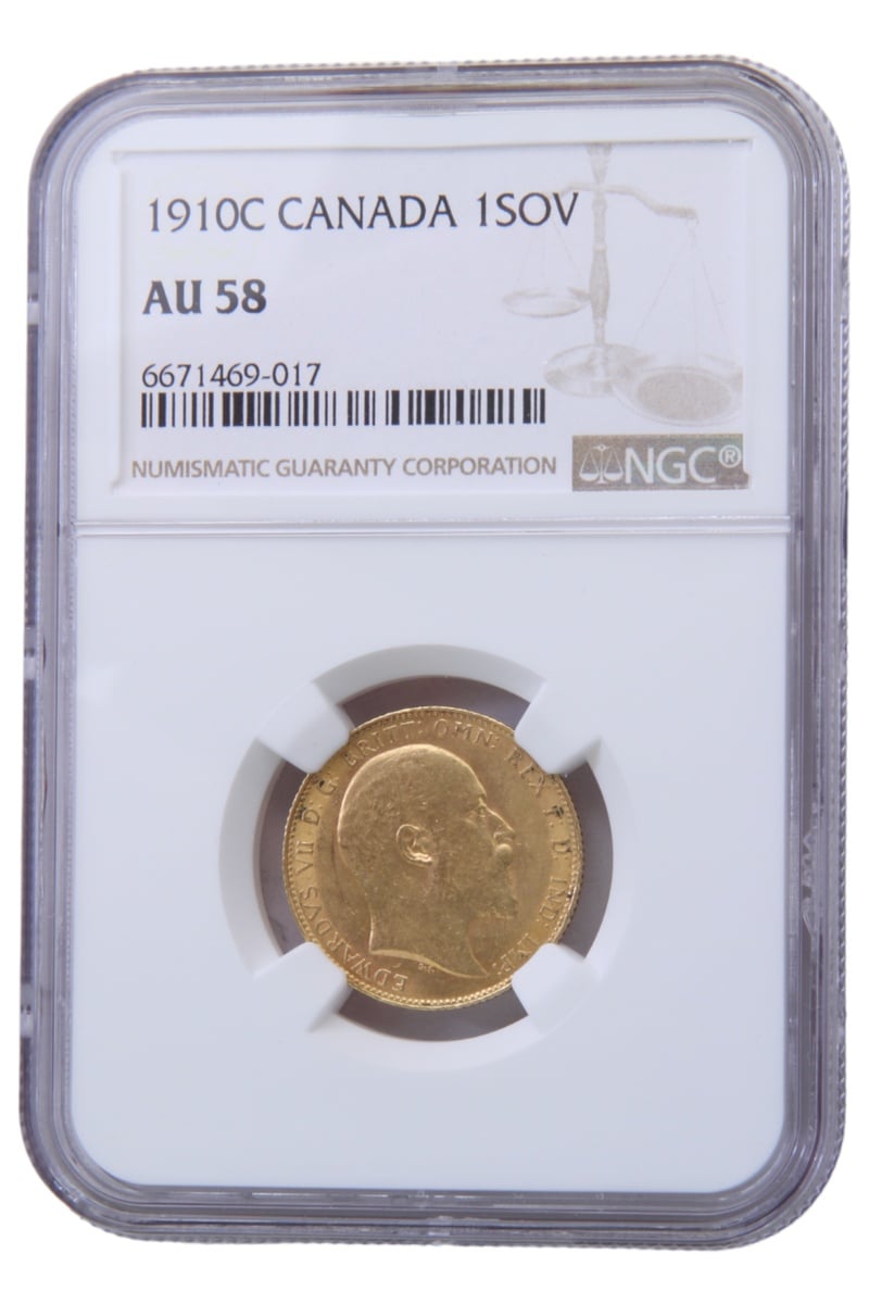 1910 Gold Sovereign Coin Edward VII Canada NGC AU58