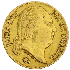 1819 French 20 Francs Gold Coin Louis XVIII Bare Head A