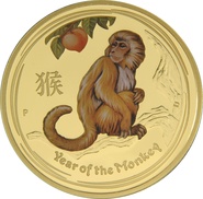 1oz Perth Mint 2016 Year of the Monkey Painted Gold Coin