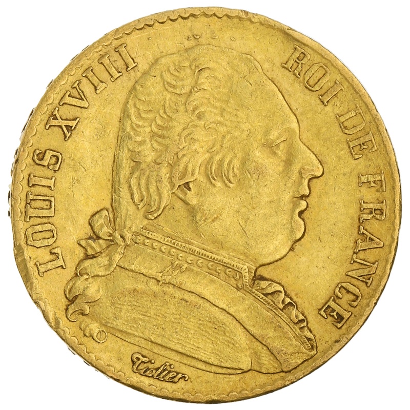 1814 20 French Francs - Louis XVIII Uniformed Bust - A