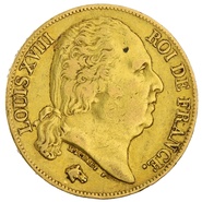 1819 French 20 Francs Gold Coin Louis XVIII Bare Head A