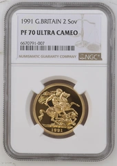 1991 Proof £2 Coin Gold Double Sovereign NGC PF70