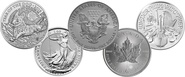 2018 1oz Silver Coin Set; Eagle, Maple, Brit, Phil, Dog