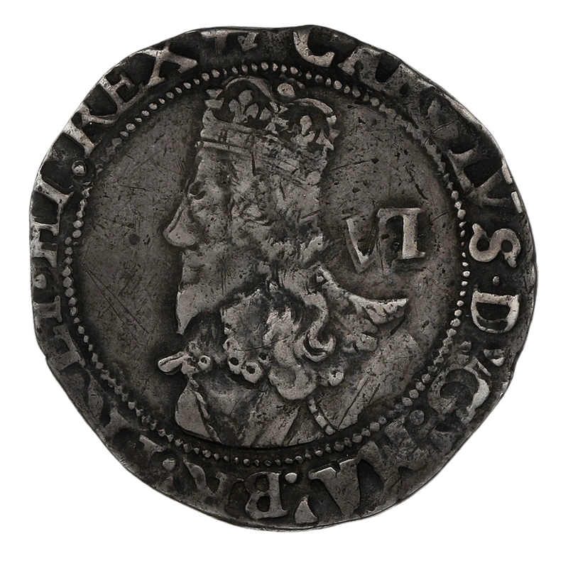 1638-1639 Silver Sixpence Coin Charles I Hammered Anchor