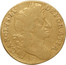 1675 Gold Half Guinea Coin Charles II Fine