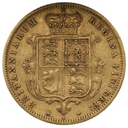 1874 Gold Half Sovereign Queen Victoria Young Head Shield Back