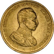 German 20 Mark Gold Coin Wilhelm II 1913-1915