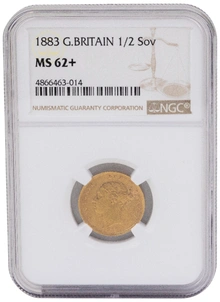1883 Gold Half Sovereign Queen Victoria Young Head Shield Back NGC MS62+