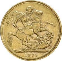 1876 Gold Sovereign Coin Queen Victoria Young Head George Dragon Sydney PCGS AU58