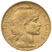 1901 French 20 Francs Gold Coin Marianne Rooster