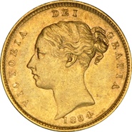1884 Gold Half Sovereign Queen Victoria Young Head Shield Back NGC AU58