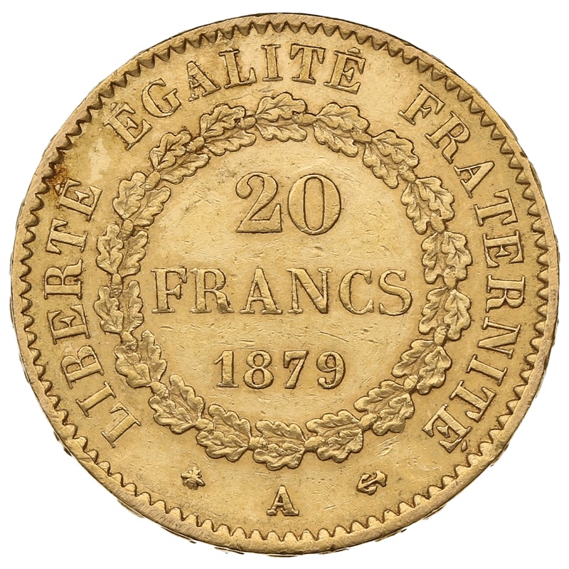 1879 French 20 Francs Gold Coin Guardian Angel A