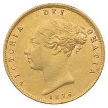 1876 Gold Half Sovereign Queen Victoria Young Head Shield Back