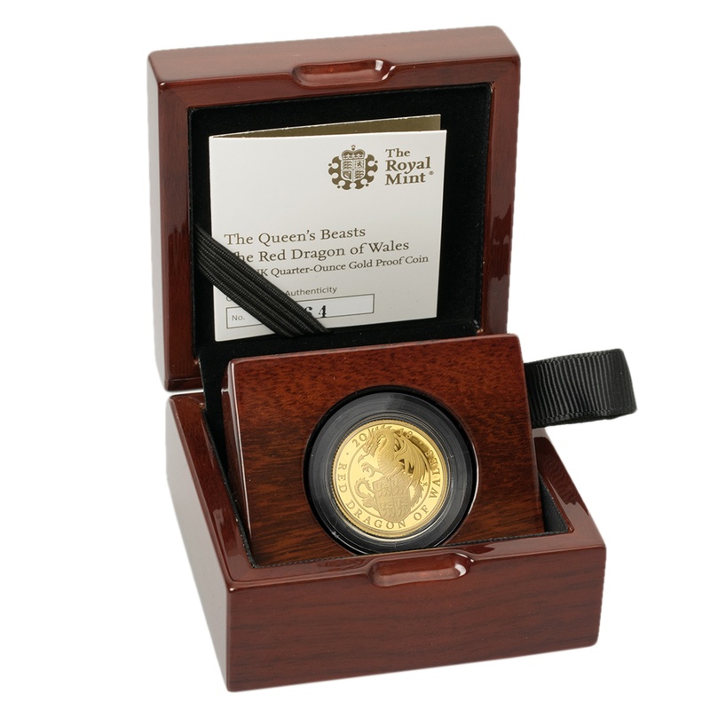2018 Proof 1/4oz Red Dragon of Wales Gold Coin Queen's Beasts Boxed