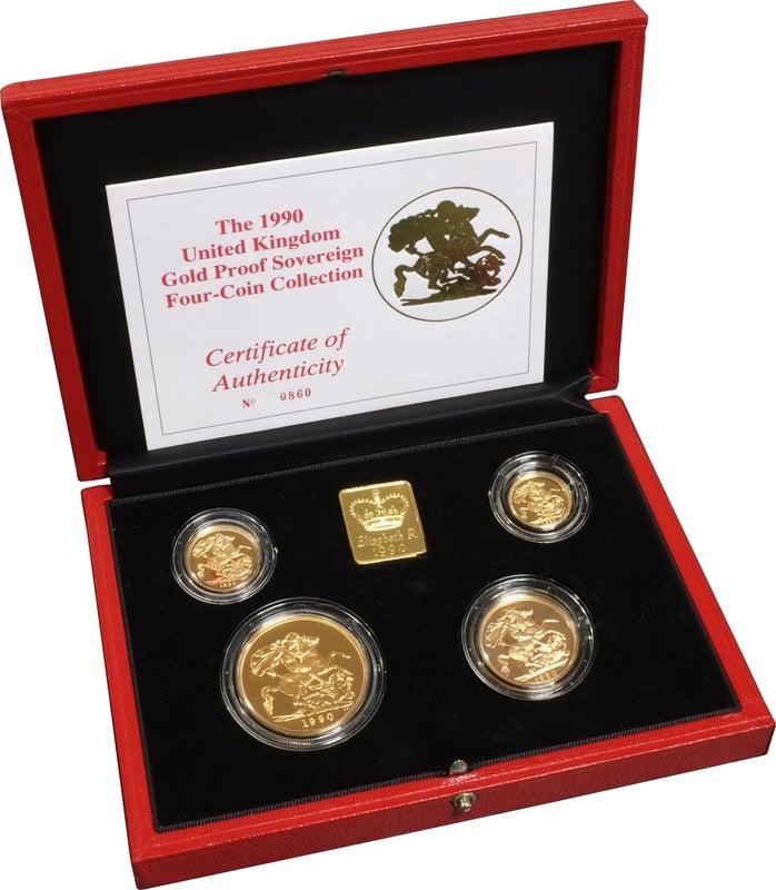 1990 Gold Proof Sovereign Four Coin Set Boxed