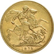 1872 Gold Sovereign Coin Queen Victoria Young Head