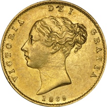 1869 Gold Half Sovereign Queen Victoria Young Head Shield Back NGC AU55