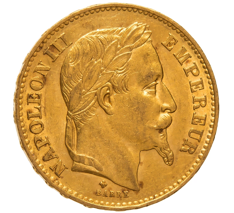 1869 French 20 Francs Gold Coin Napoleon III Laureate Head BB