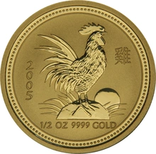 2005 Year of the Rooster Gold Coin 1/2oz Perth Mint Australian Lunar Series