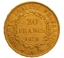 1878 French 20 Francs Gold Coin Guardian Angel A