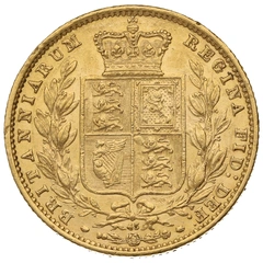 1866 Gold Sovereign Coin Queen Victoria Young Head Shield Back