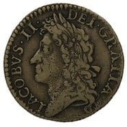 1689 December Irish James II Gunmoney Silver Shilling