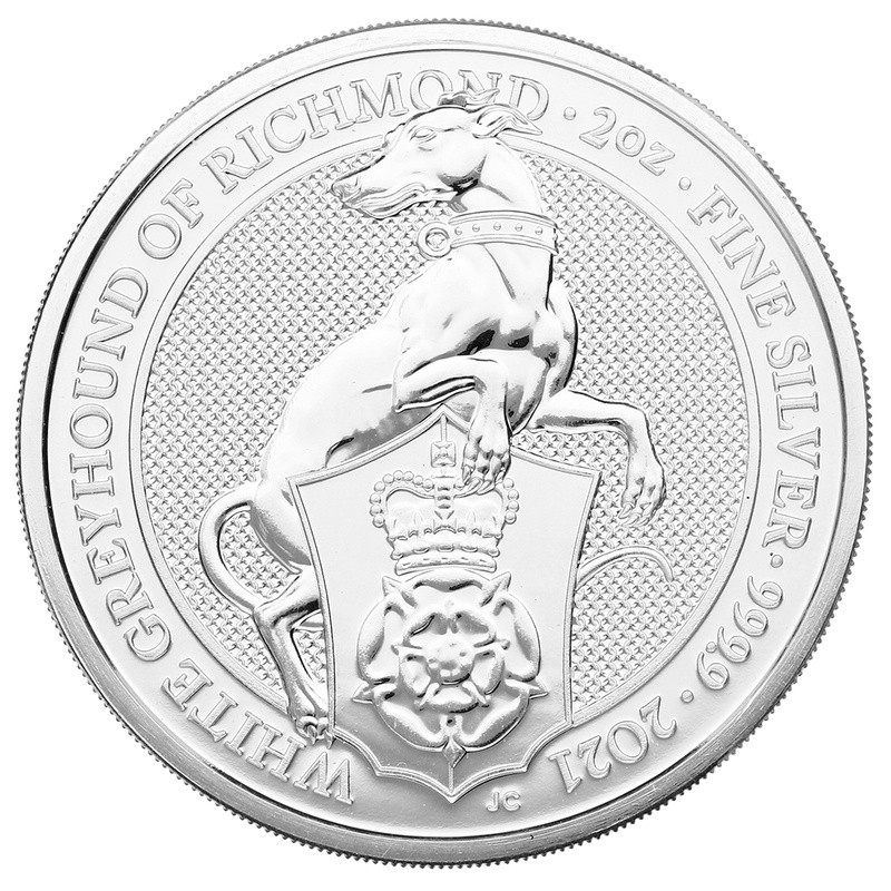 2021 2oz Silver Coin, White Greyhound of Richmond, Queen's Beast