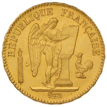 1871 French 20 Francs Gold Coin Guardian Angel A
