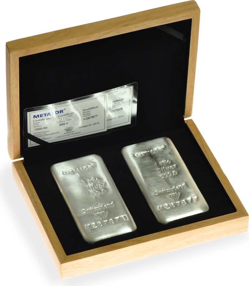 Large Oak Gift Box - 2 x Metalor 1kg Gold or Silver Bars